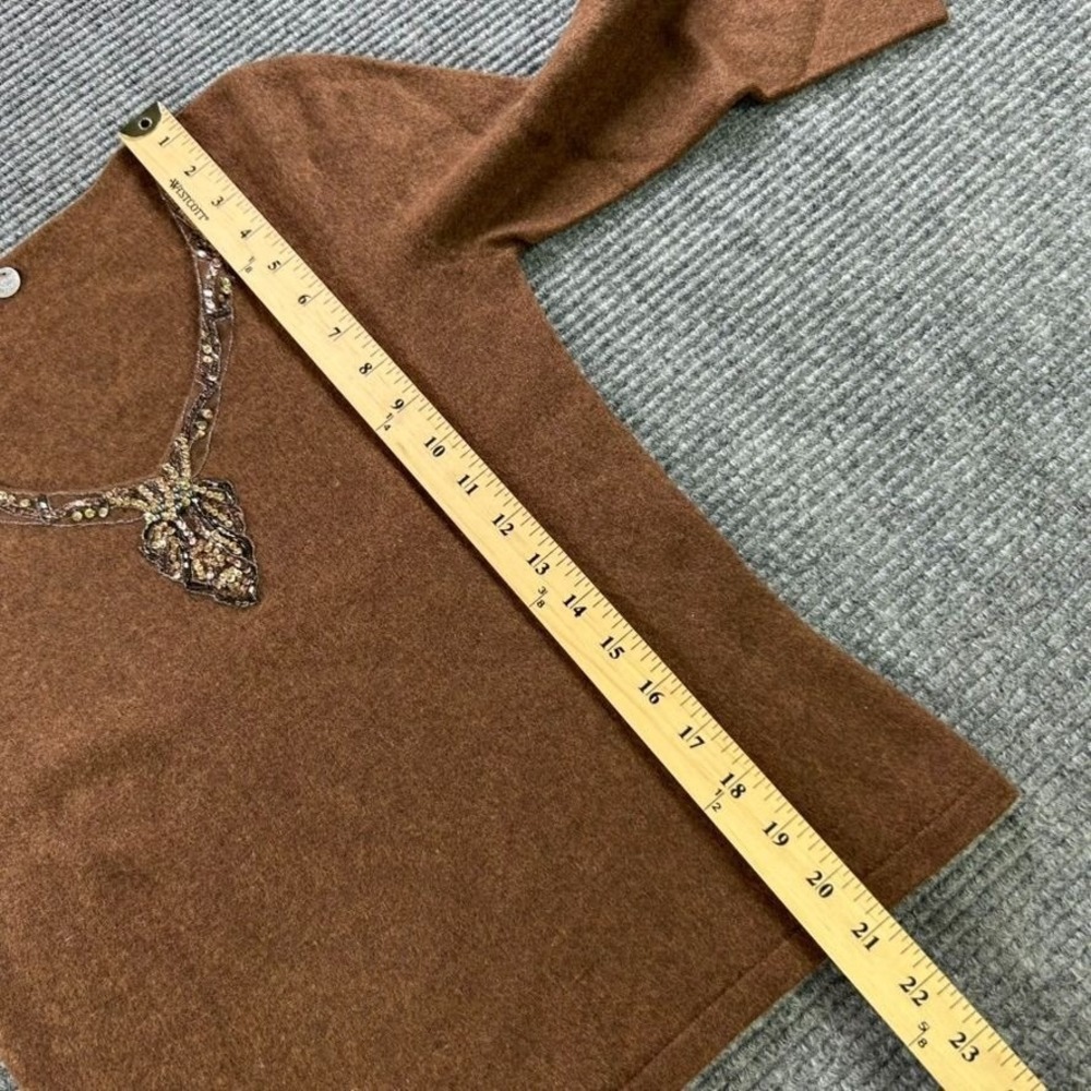 Margaret OLeary 100% Cashmere Brown V-Neck Sweater Beaded‎ Embellishment Womens - Picture 7 of 9